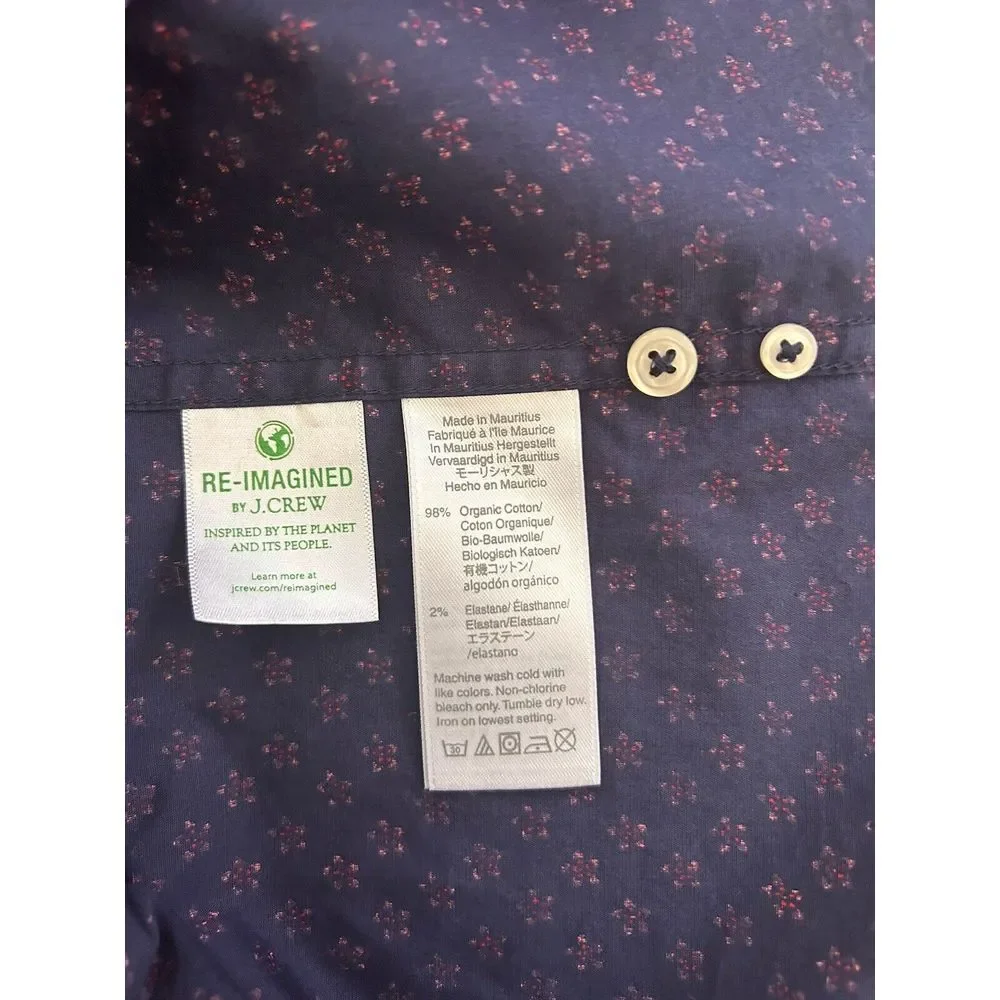 J. Crew Stretch Secret Wash Floral Slim Long Sleeve Button Down Shirt Navy‎ L
